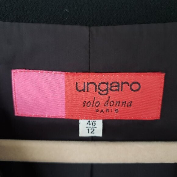 Vintage Ungaro Wool Blazer Collarless V-neck Two Button Pleated Front Black - Picture 8 of 10